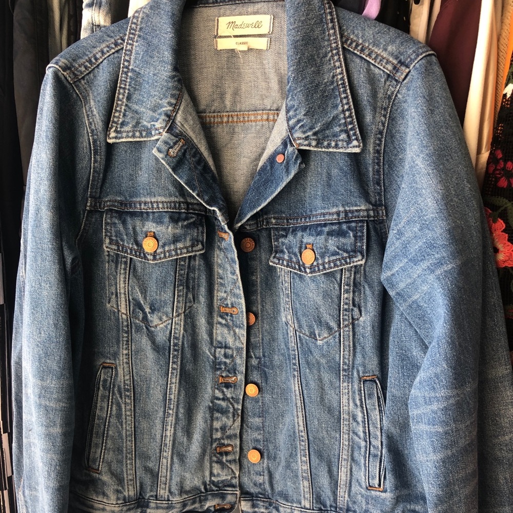 Madewell dark wash denim jean jacket, classic style